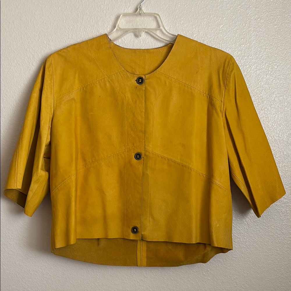 Elegant Mustard Yellow Women's Suede Cropped Jacket